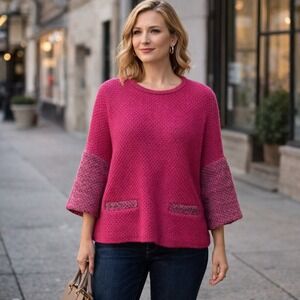 Manoush Wool Knit Sweater Womens Medium Pink Gold Metallic Leopard Boxy RARE